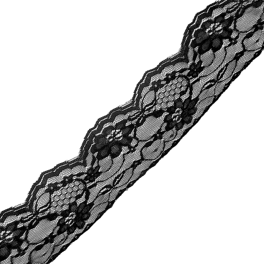 2.5" Floral Lace Trim - Black (By the Yard/Roll)