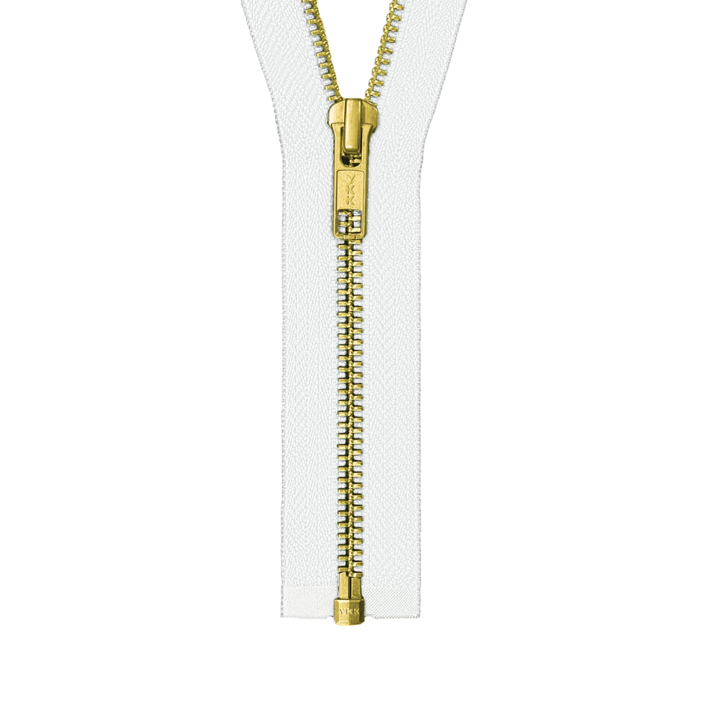 YKK #5 Brass One-Way Open End Zippers - White