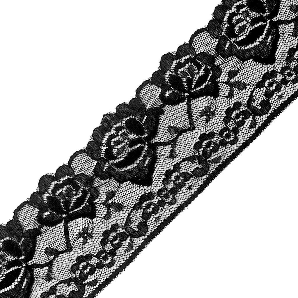 2.5" Rose Lace Trim - Black (By the Yard/Roll)