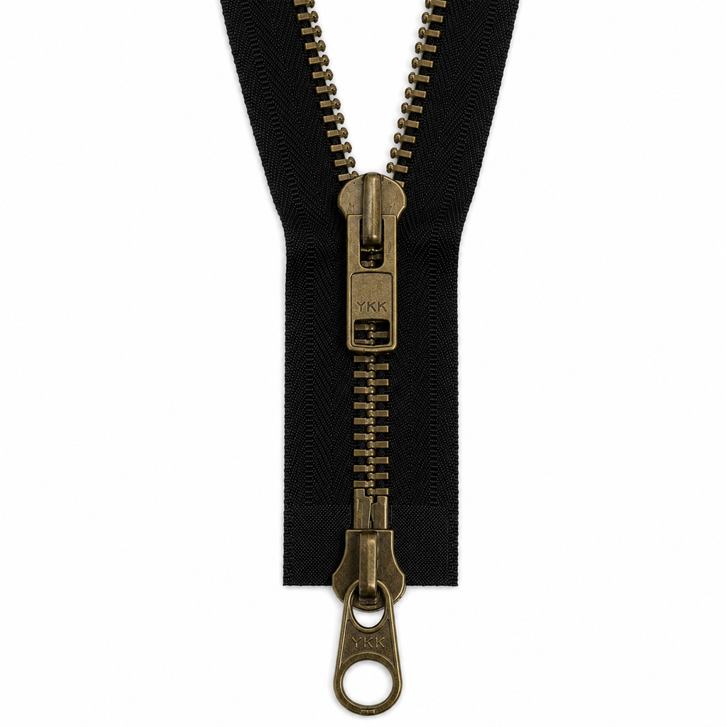 YKK #10 Antique Brass 2-Way Open End Zipper - Black