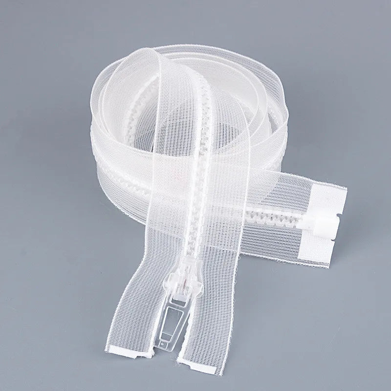 #5 Plastic 1-Way Open End Zippers - Transparent/White