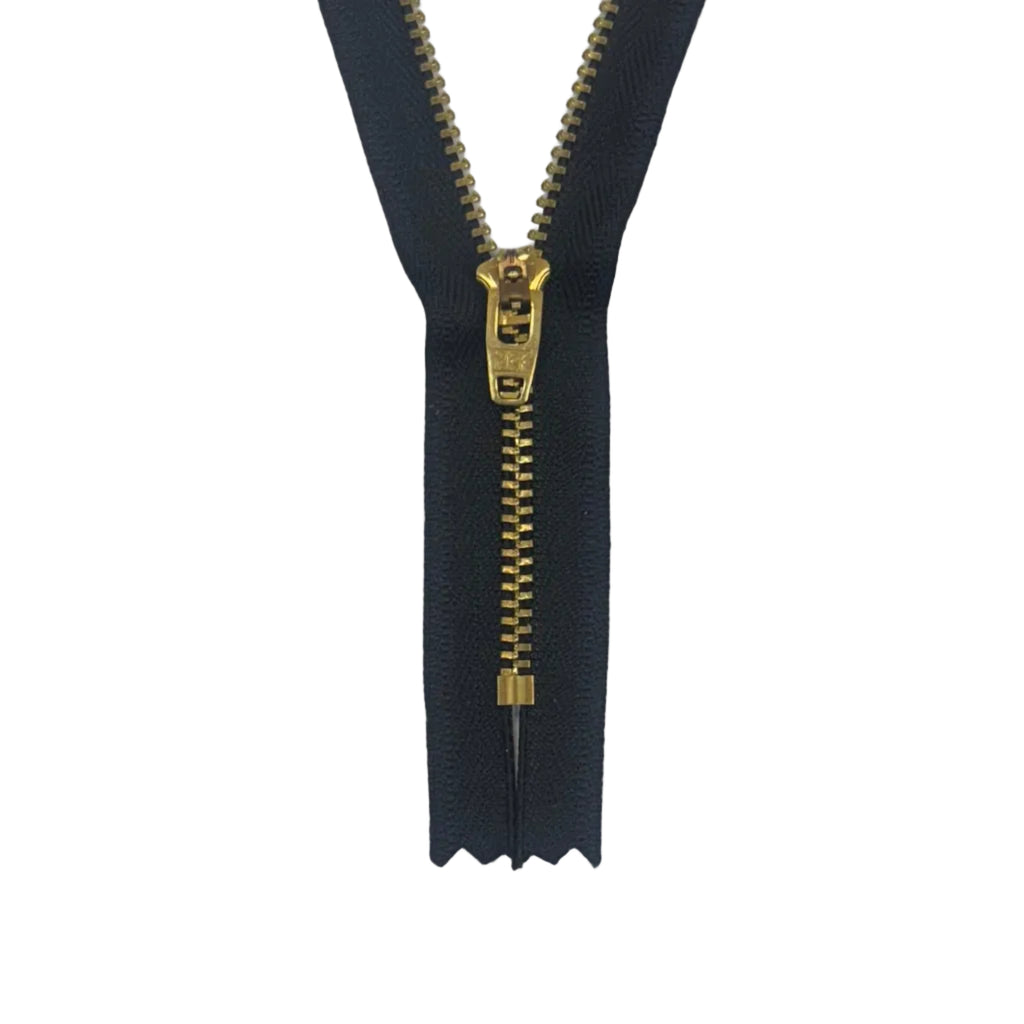 YKK #4.5 Brass Closed-End Zipper - Black (Semi-Automatic Locking Slider)