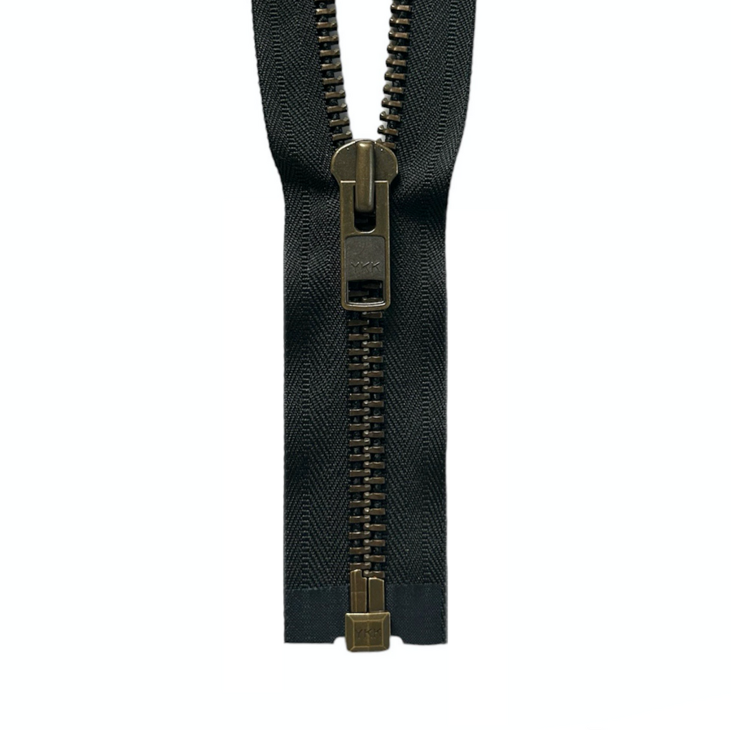 YKK #10 Antique Brass One-Way Open End Zippers - Black