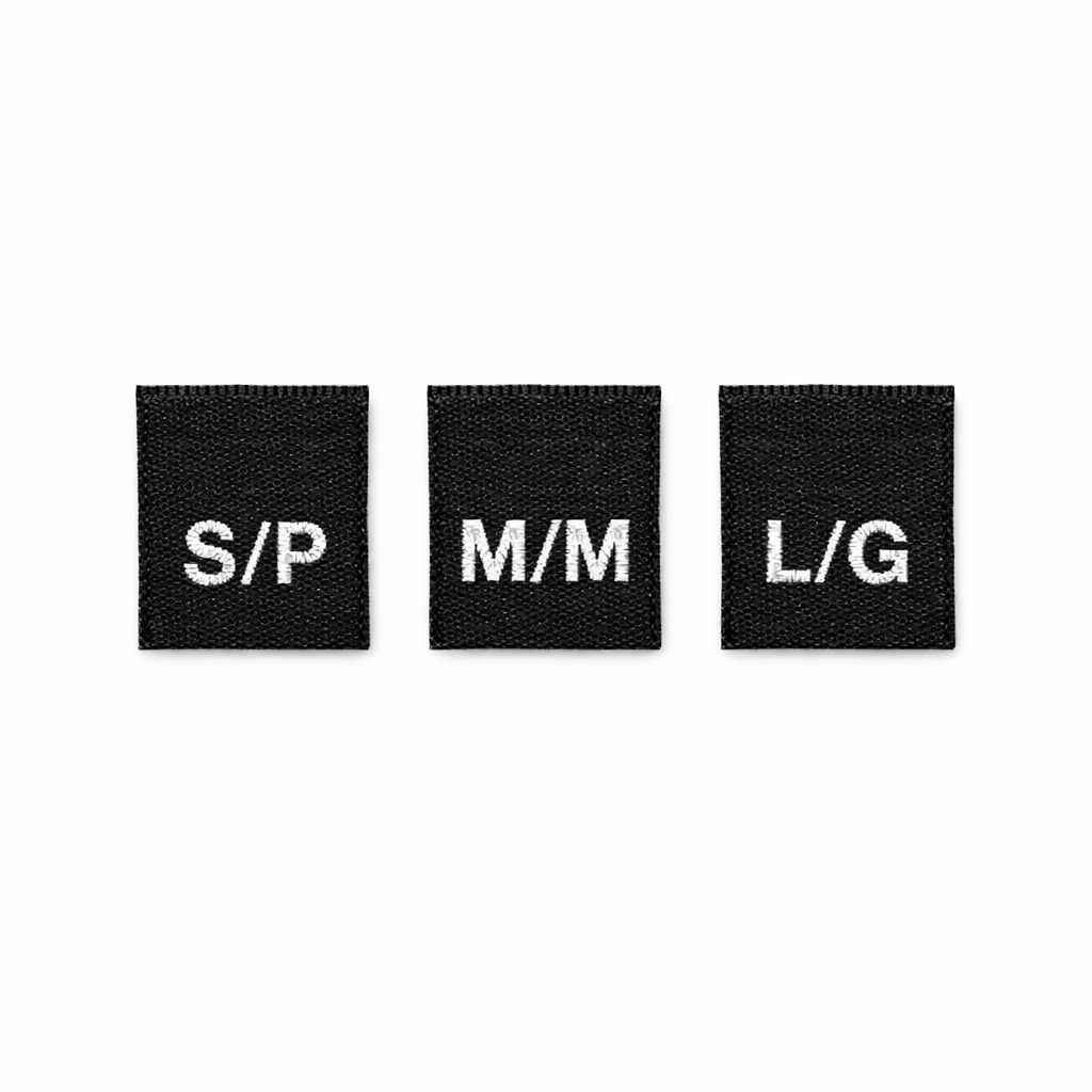 Woven Garment Size Tag Labels - Black, White (40-pack)