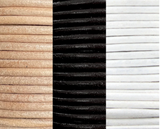 3mm Round Leather Cord (Black, White, Natural, By the Yard)