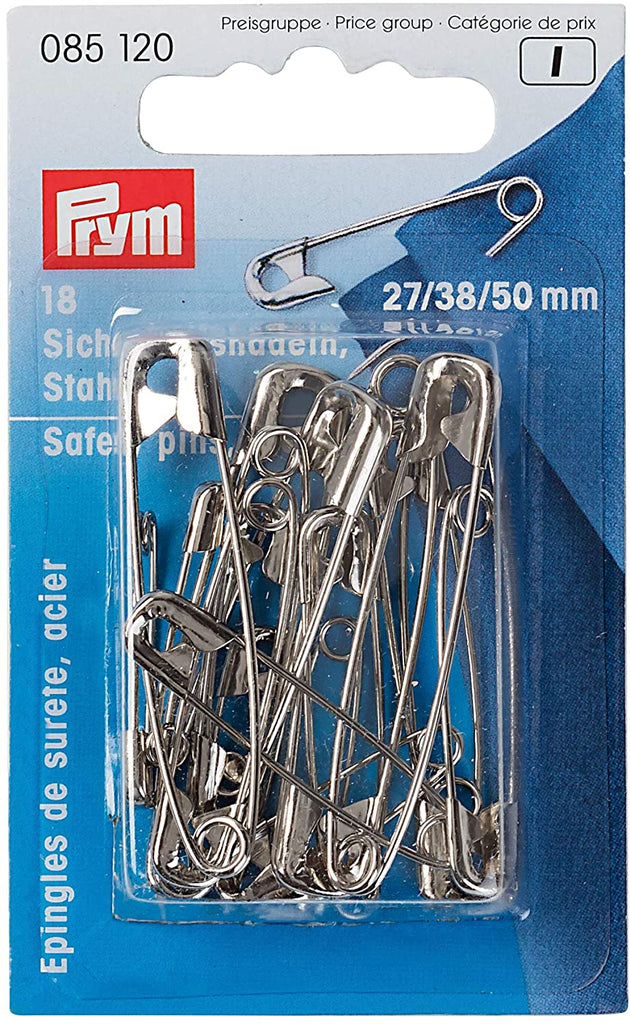PRYM Assorted Safety Pins - Silver (18 pieces, 27/38/50mm)