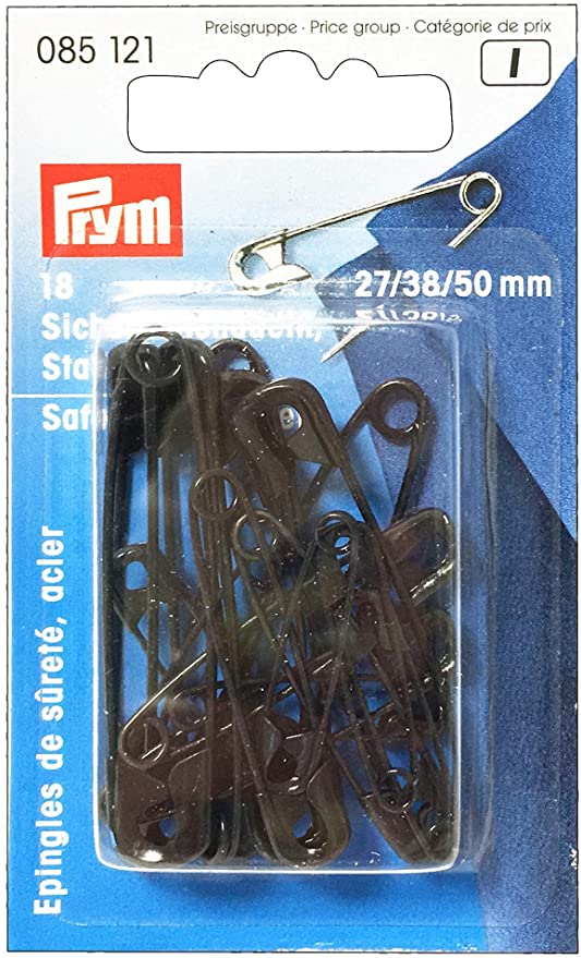 PRYM Assorted Safety Pins - Black (18 pieces, 27/38/50mm)