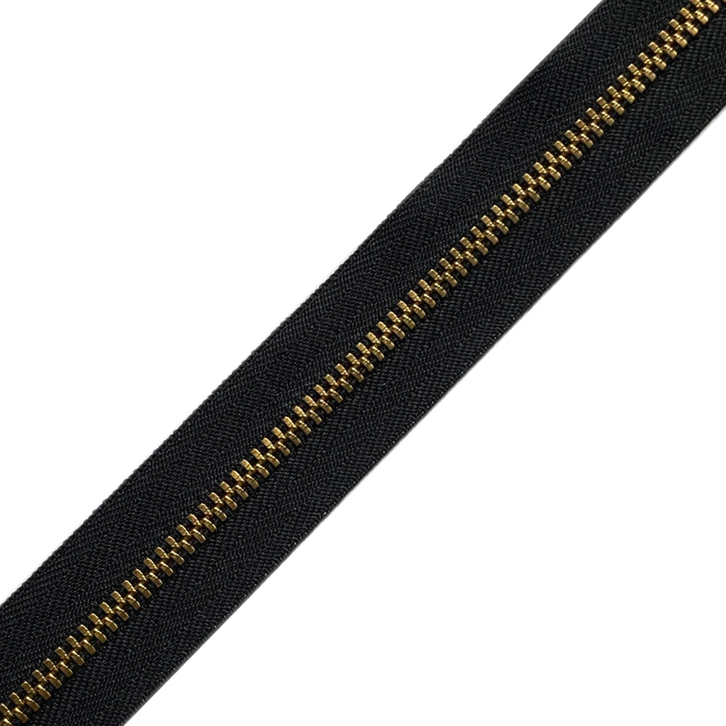 YKK Black #4.5 Metal Zippers - Brass (by the yard)