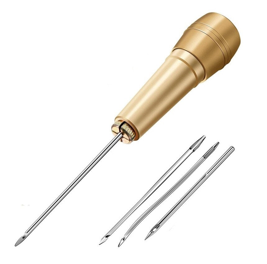Brass Sewing Awl with Interchangeable Needles