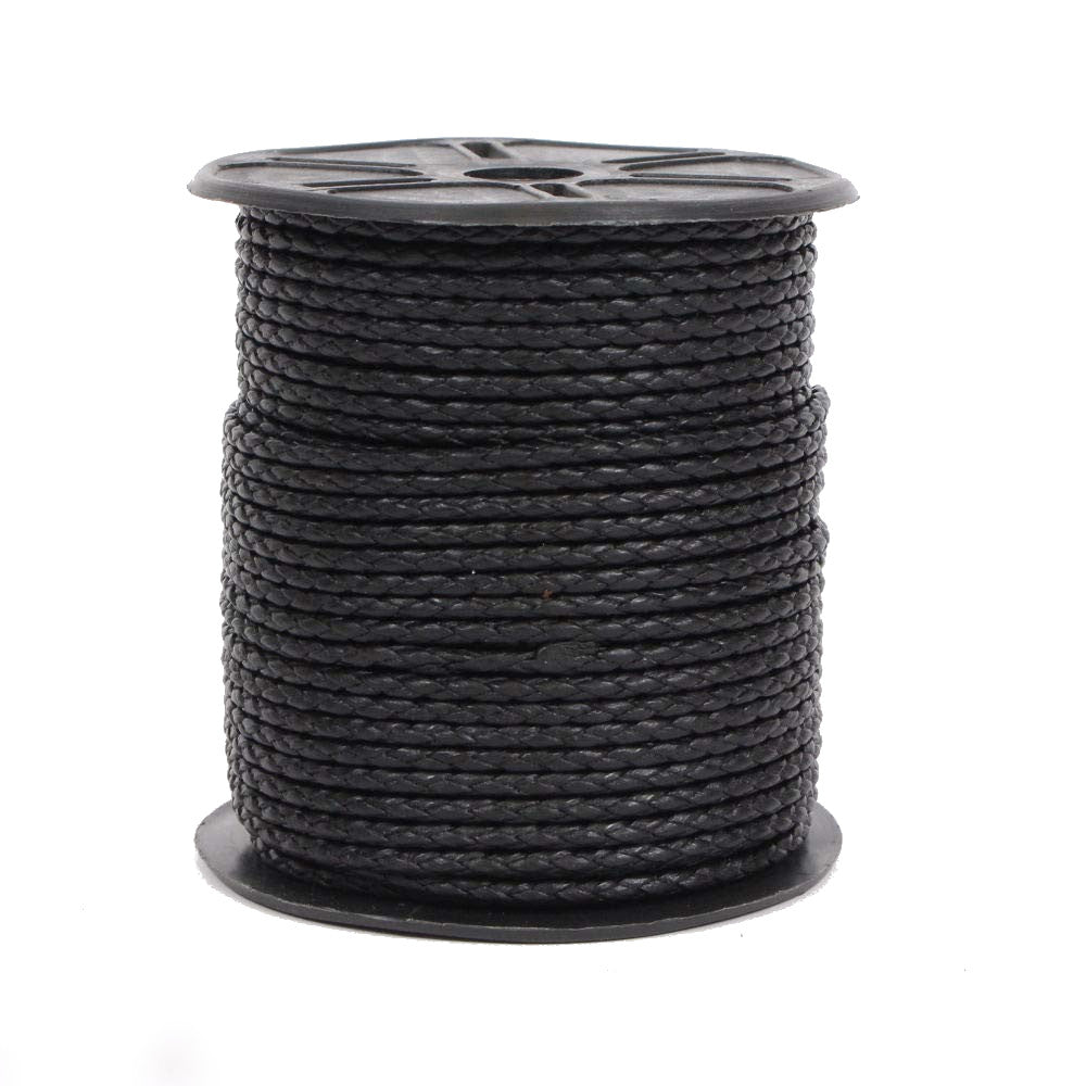 Black Braided Leather Bolo Cord (3mm, by the roll)