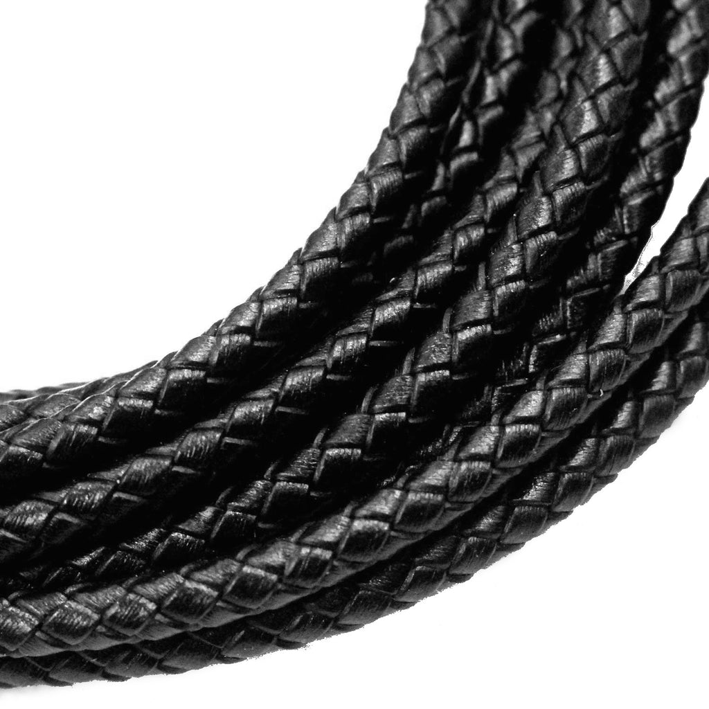 Black Braided Leather Bolo Cord (3mm-6mm, by the yard)