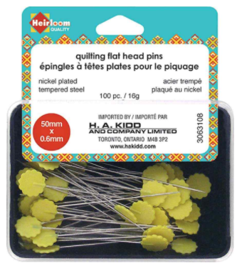 HEIRLOOM Quilting Flat Head Pins Yellow - 50mm (2″)