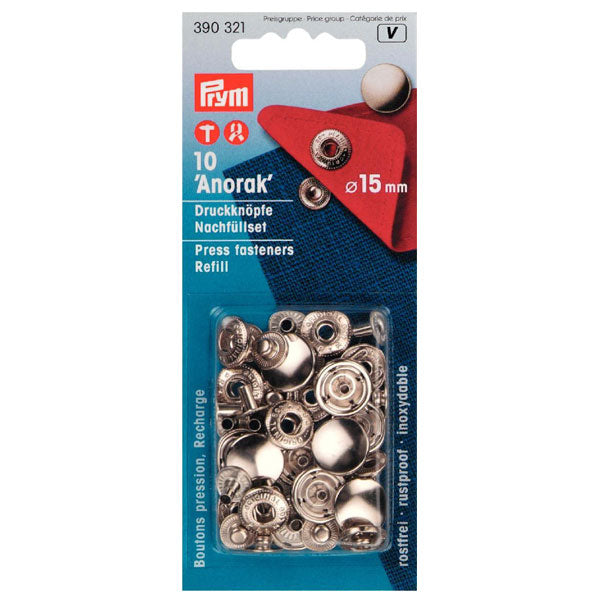 PRYM 15mm S-Spring Snaps Refill - Silver (10 pack)