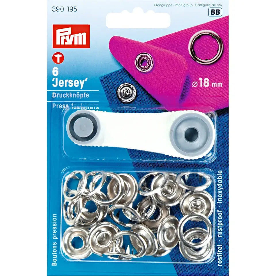 PRYM 18mm "Jersey" Press Snap Fastener with Tool - Halo (6 sets)