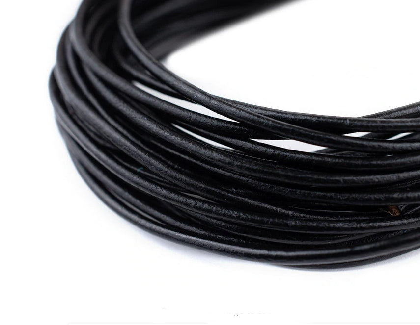 Black Round Leather Cord (By the Yard)